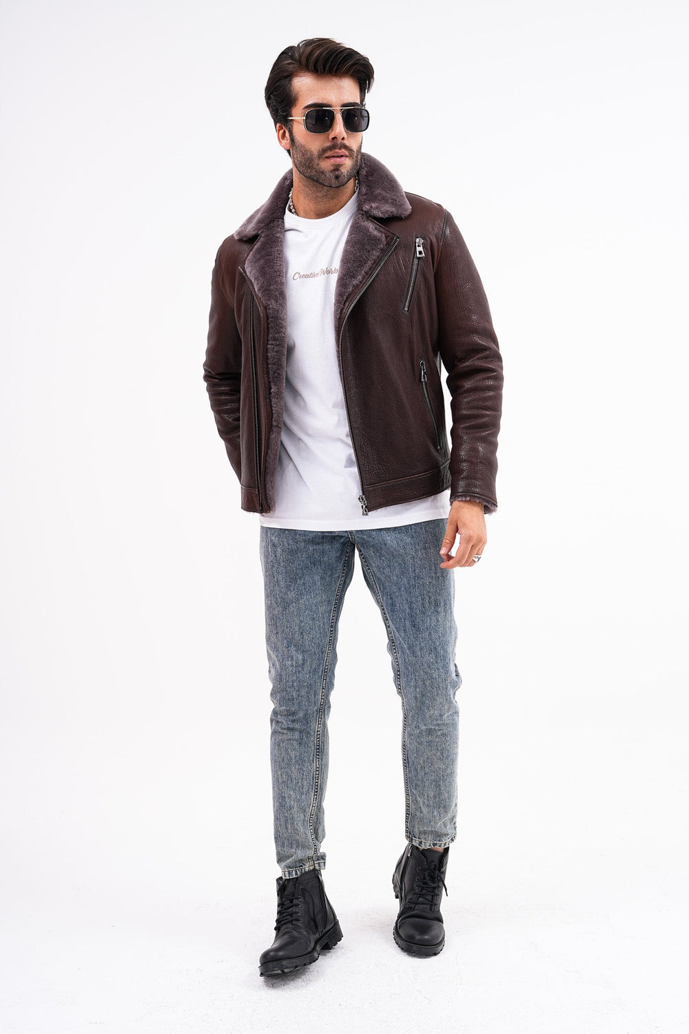 The Cortina Brown Shearling Leather Jacket - Vinci Leather