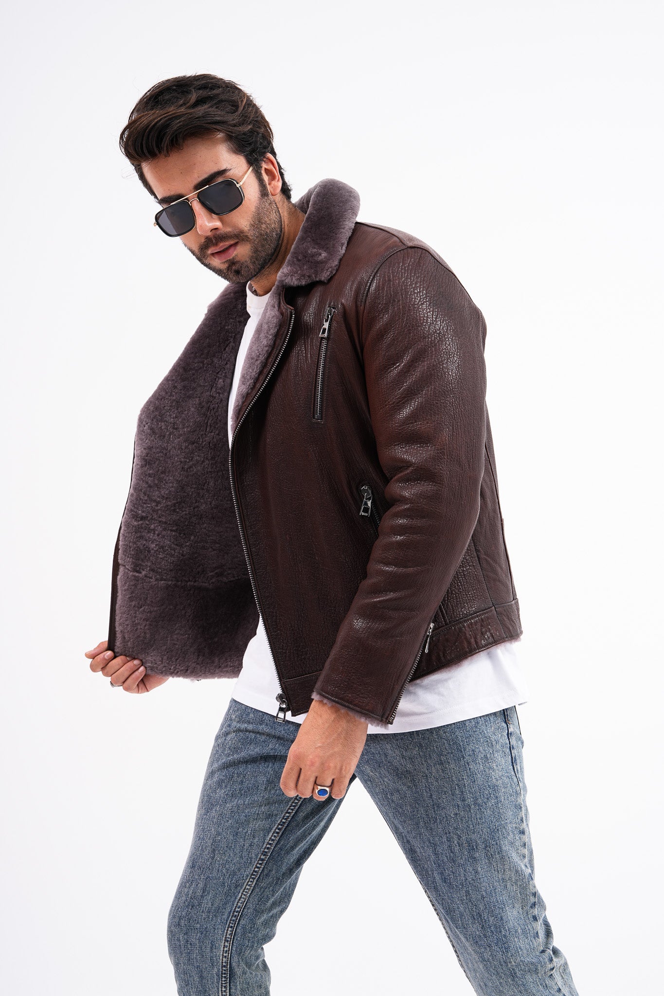 The Cortina Brown Shearling Leather Jacket - Vinci Leather