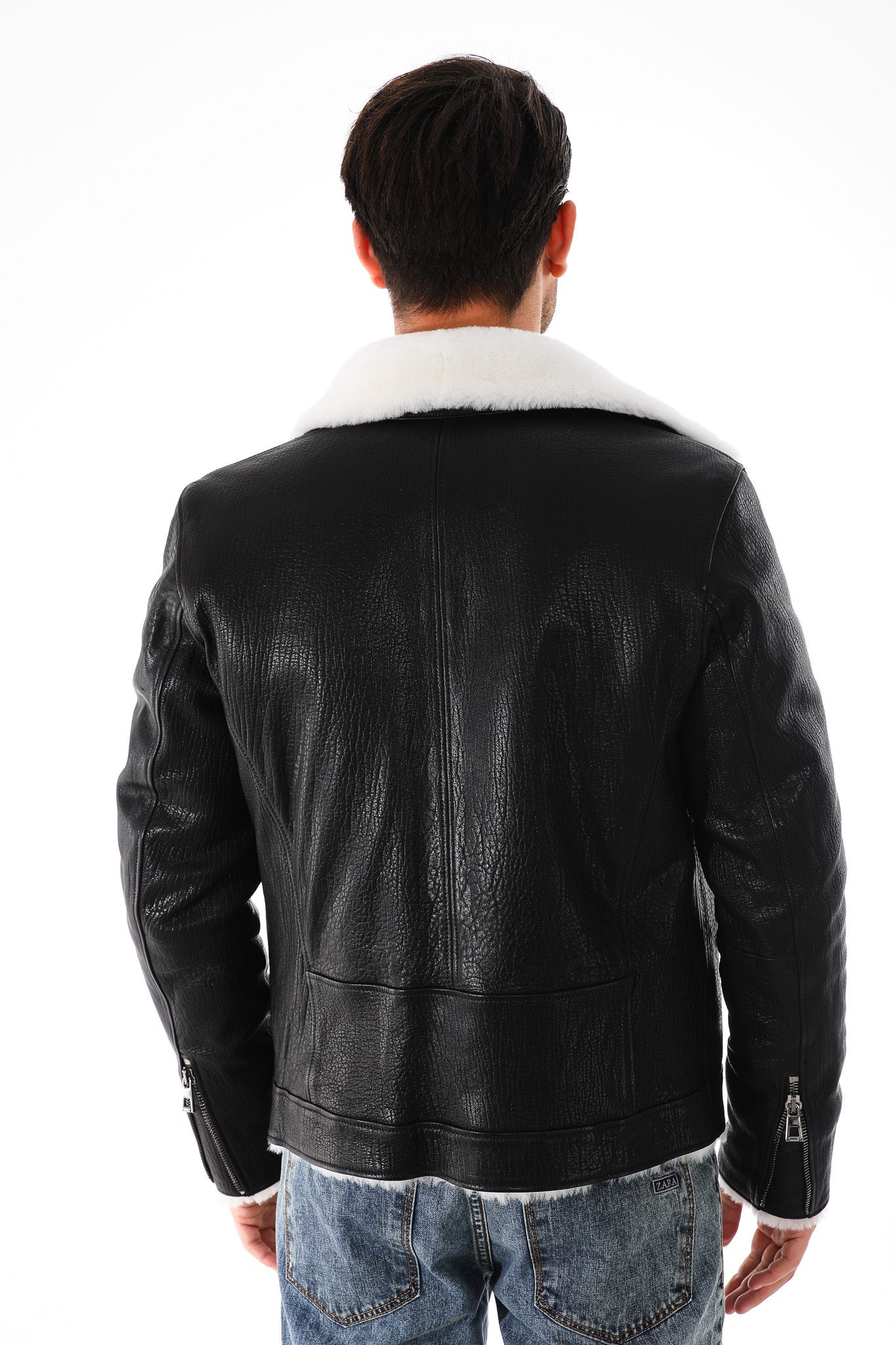 The Cortina Black Shearling Leather Jacket - Vinci Leather
