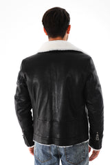 The Cortina Black Shearling Leather Jacket - Vinci Leather