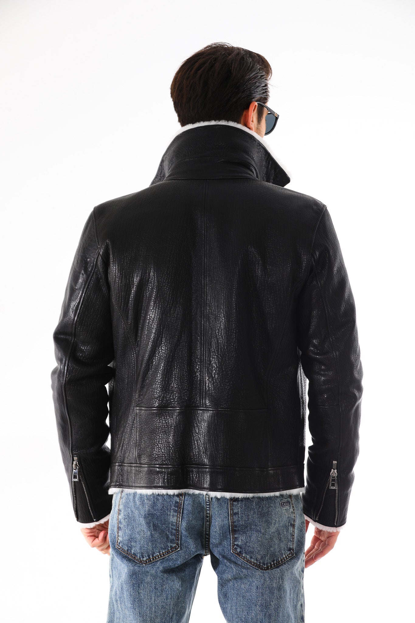 The Cortina Black Shearling Leather Jacket - Vinci Leather