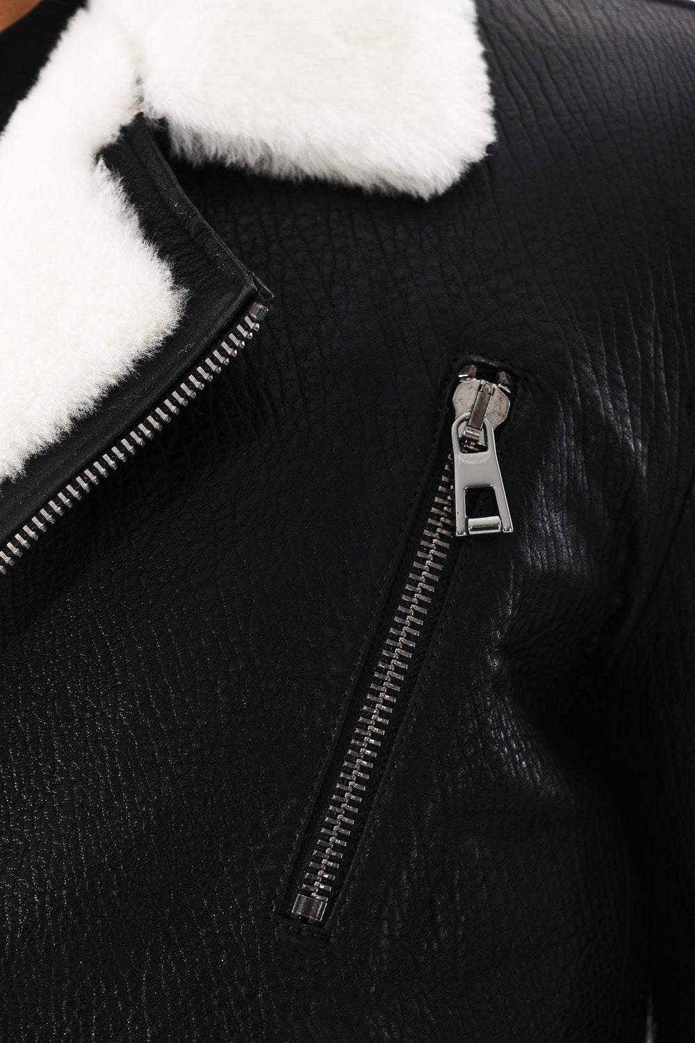 The Cortina Black Shearling Leather Jacket - Vinci Leather