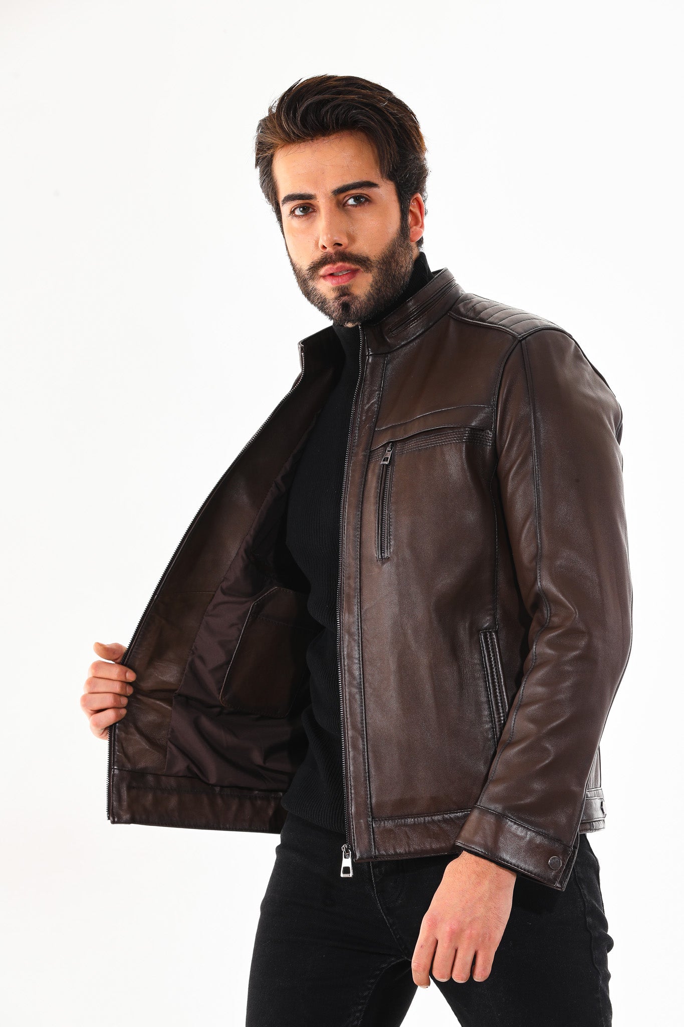 The Rossi Dark Brown Leather Jacket - Vinci Leather