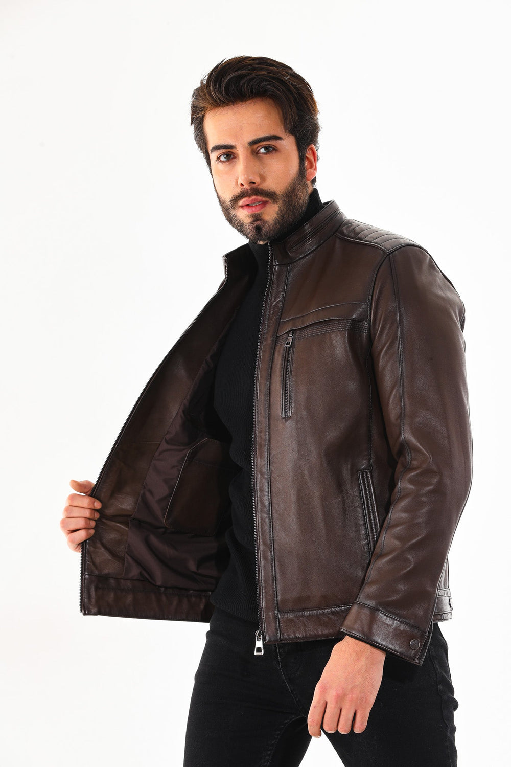 The Rossi Dark Brown Leather Jacket - Vinci Leather