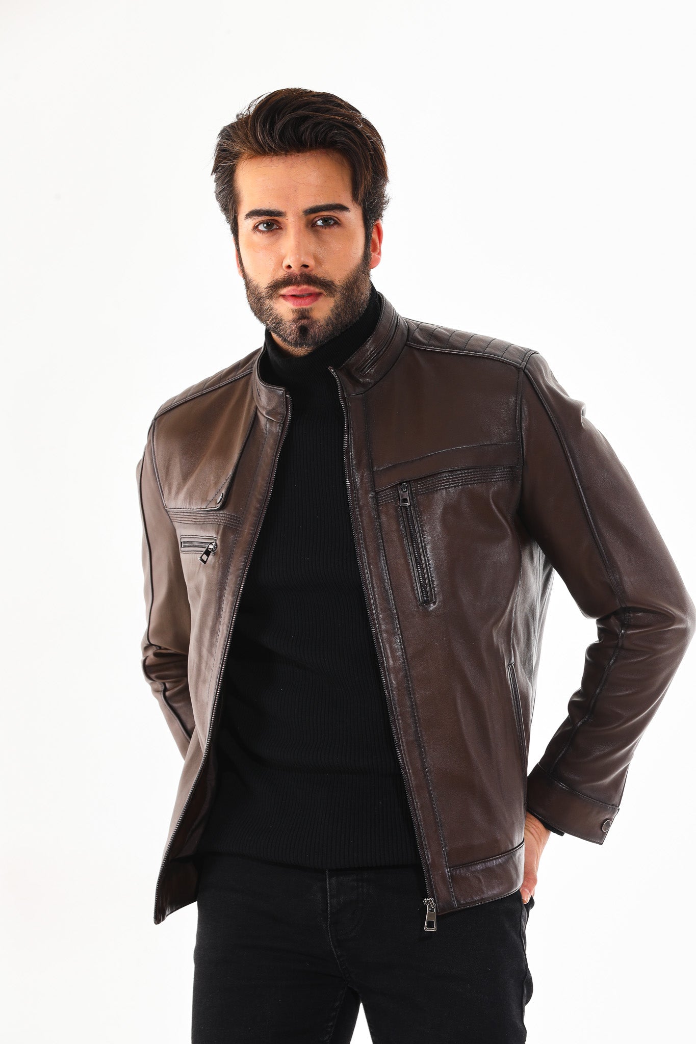 The Rossi Dark Brown Leather Jacket - Vinci Leather