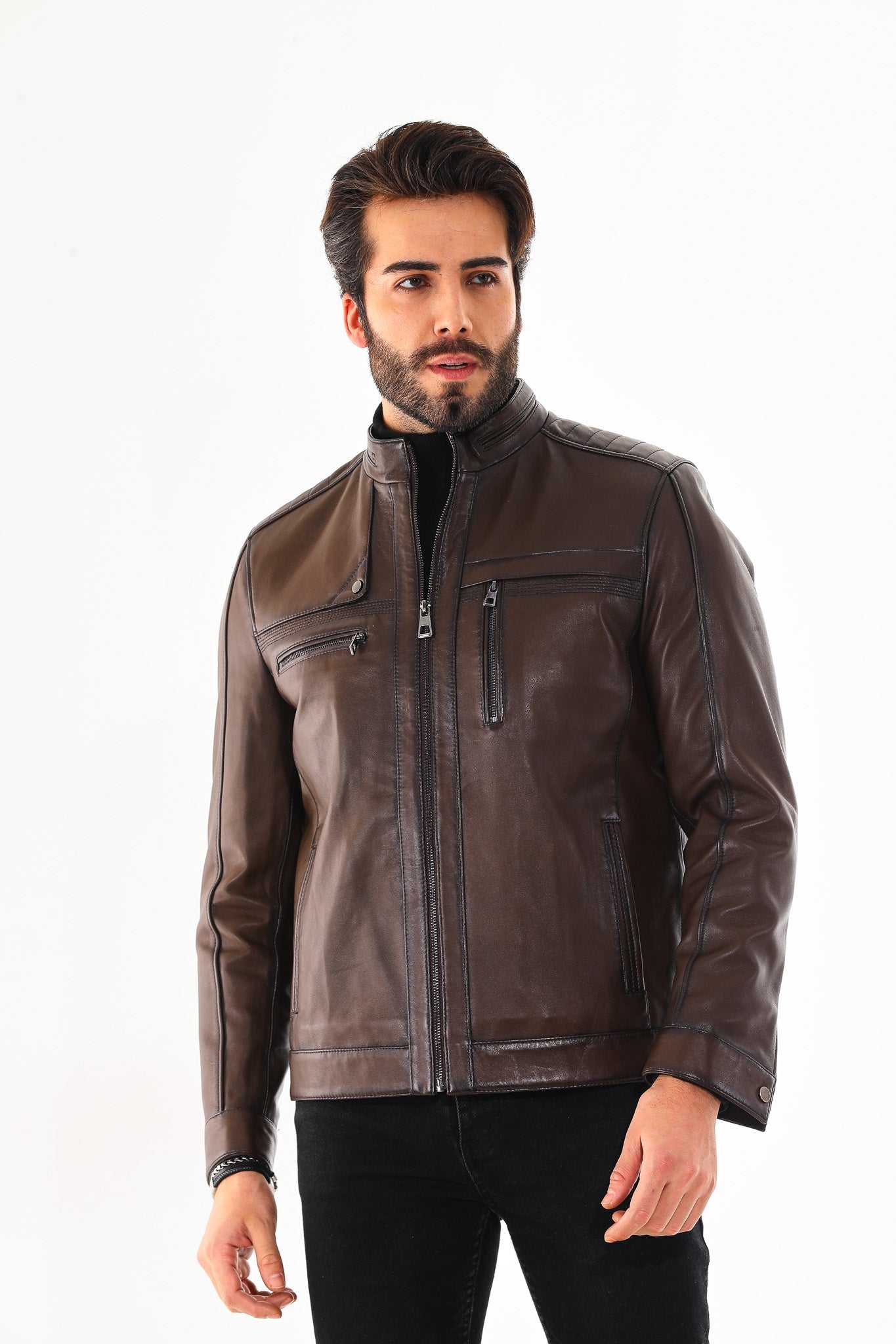The Rossi Dark Brown Leather Jacket - Vinci Leather