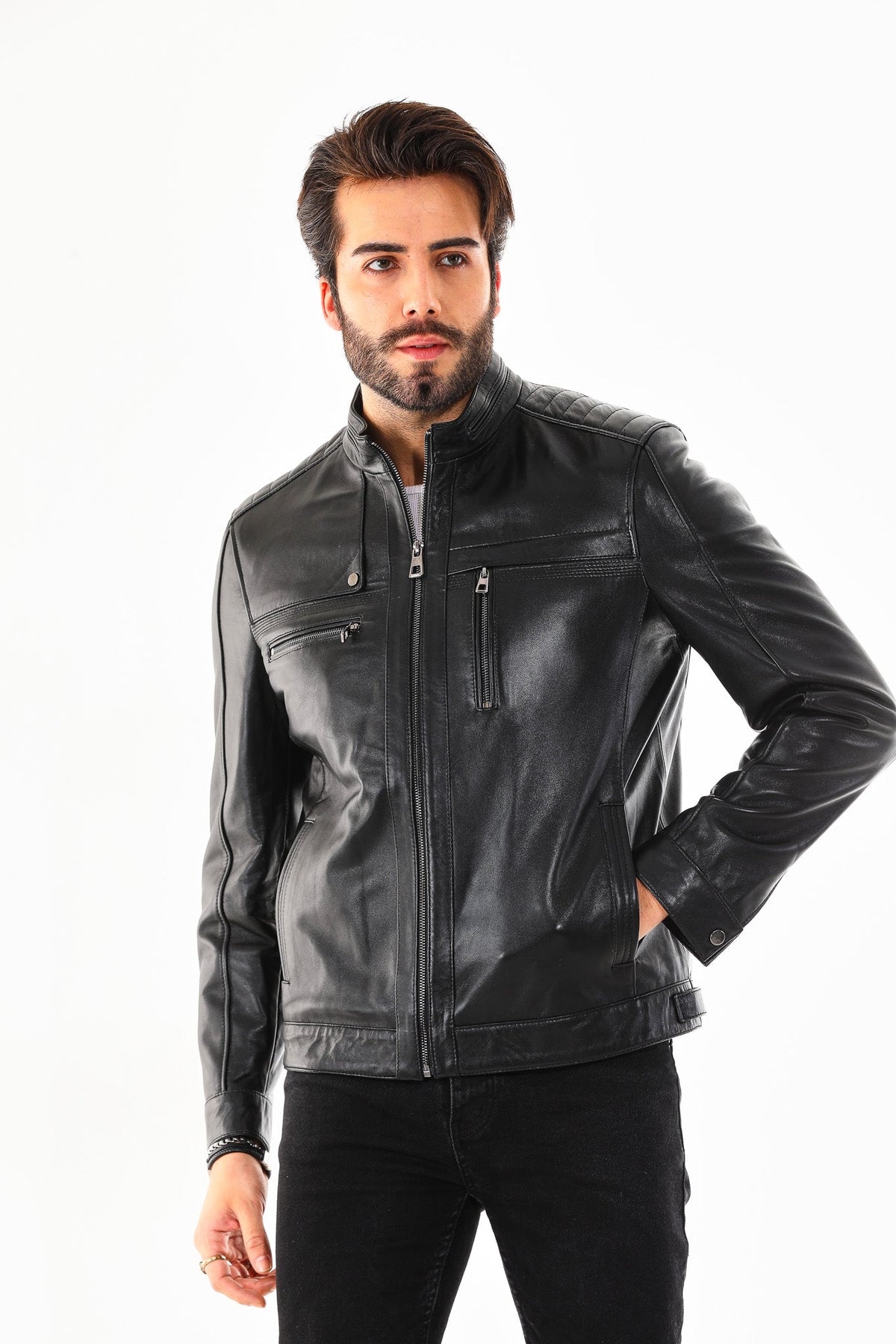 The Rossi Black Leather Jacket - Vinci Leather