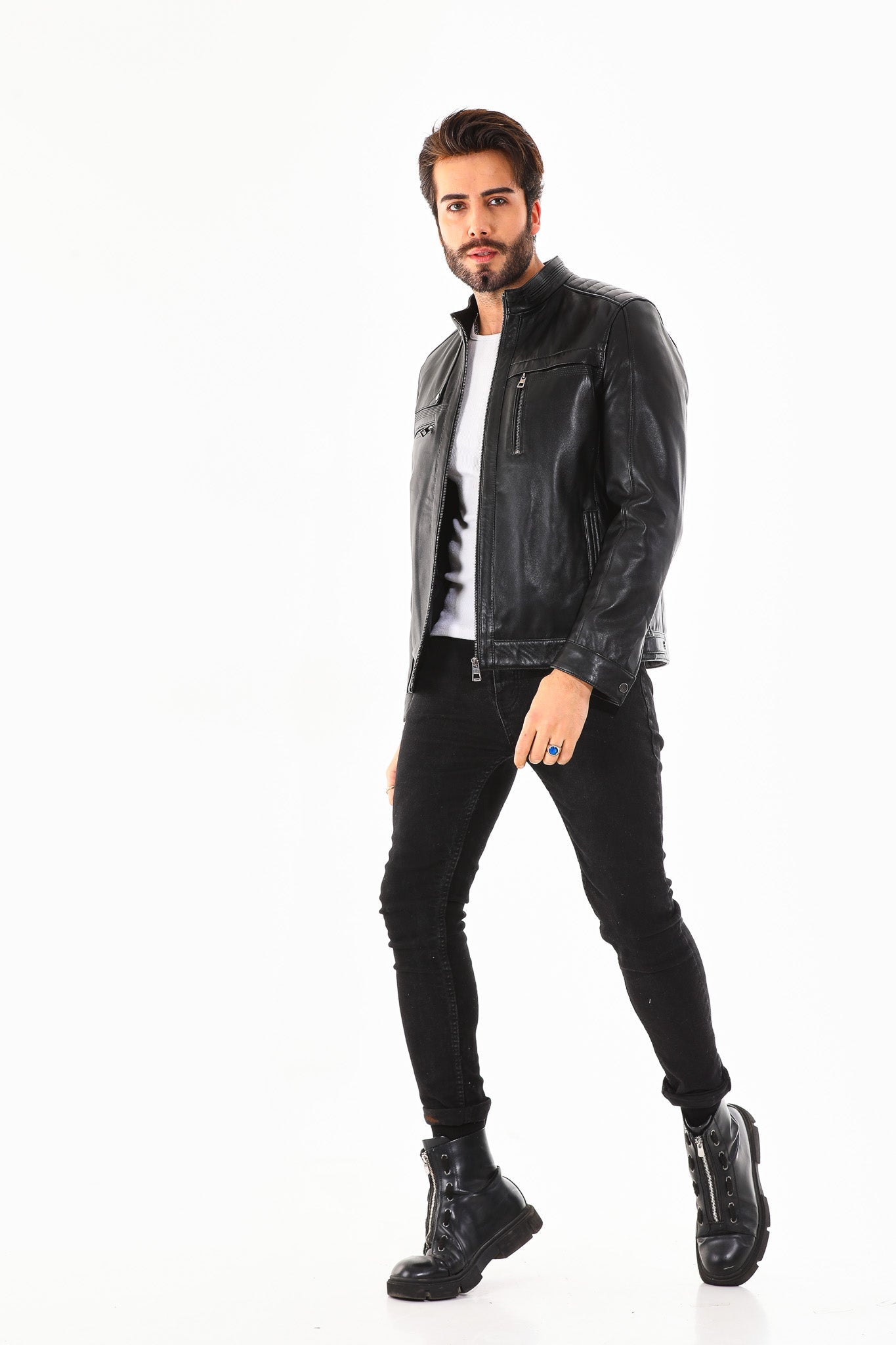 The Rossi Black Leather Jacket - Vinci Leather