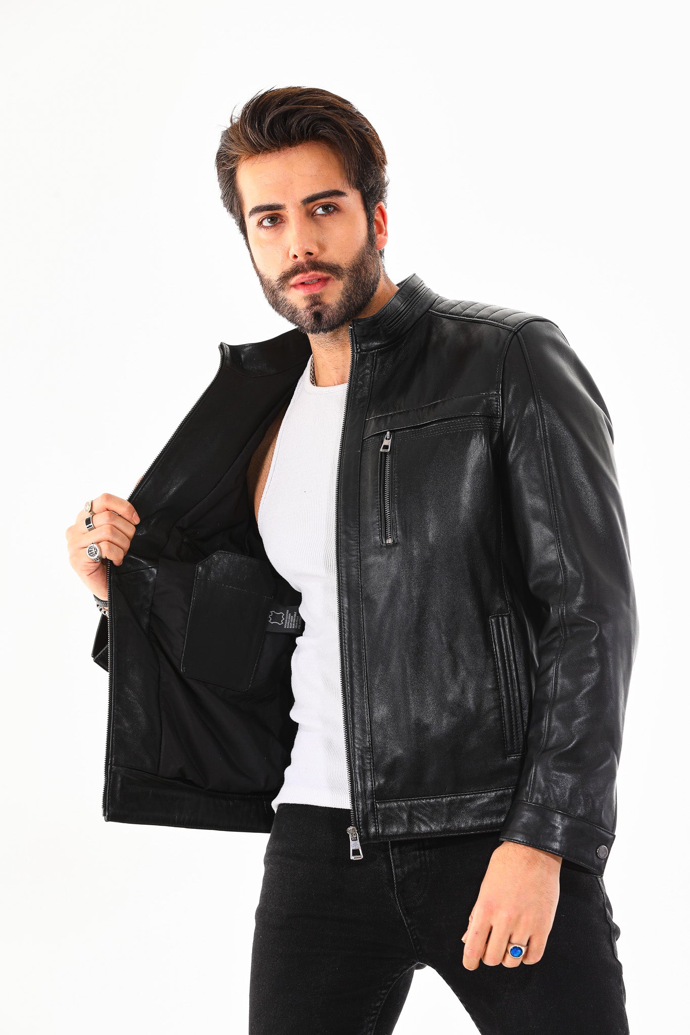 The Rossi Black Leather Jacket - Vinci Leather