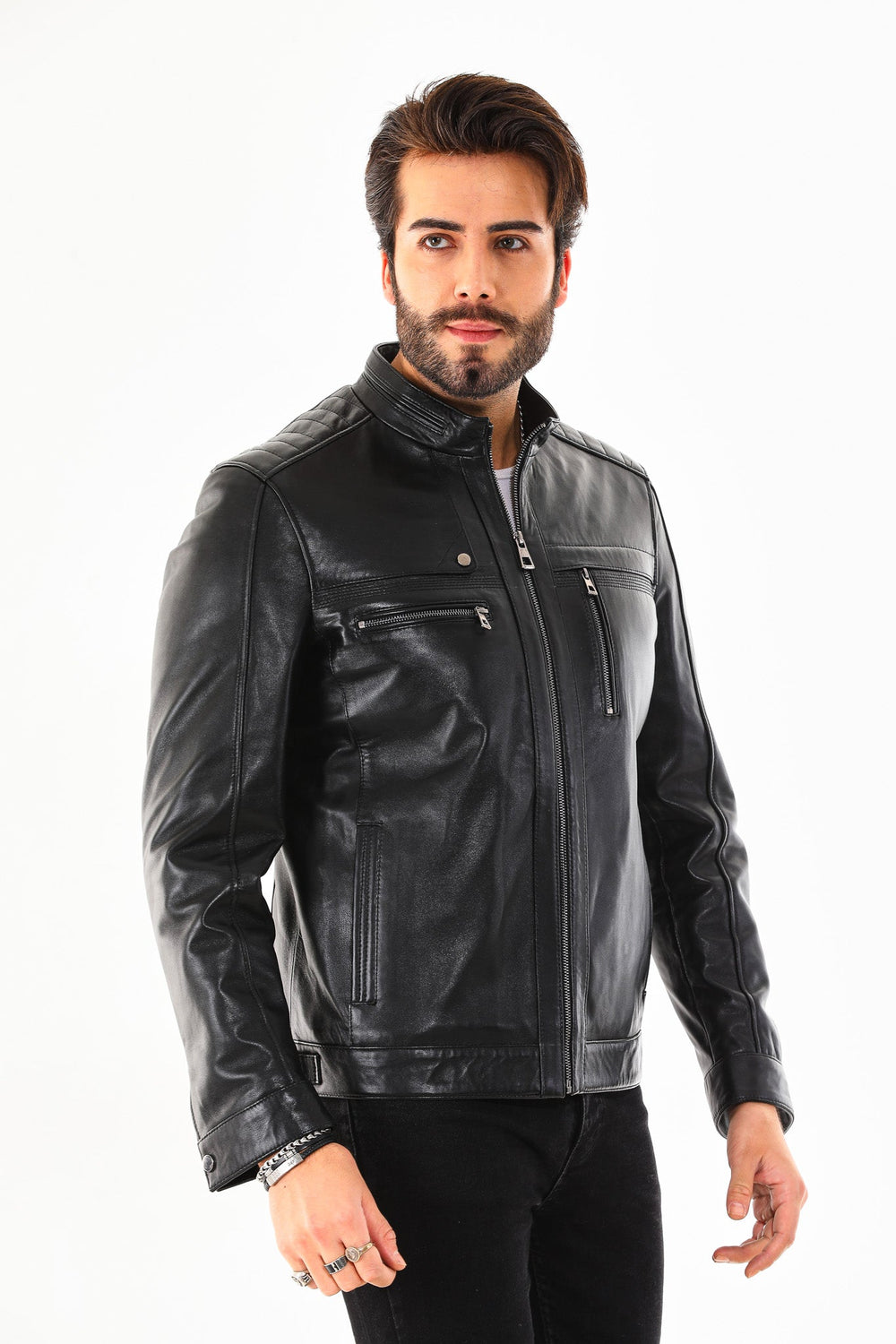 The Rossi Black Leather Jacket - Vinci Leather