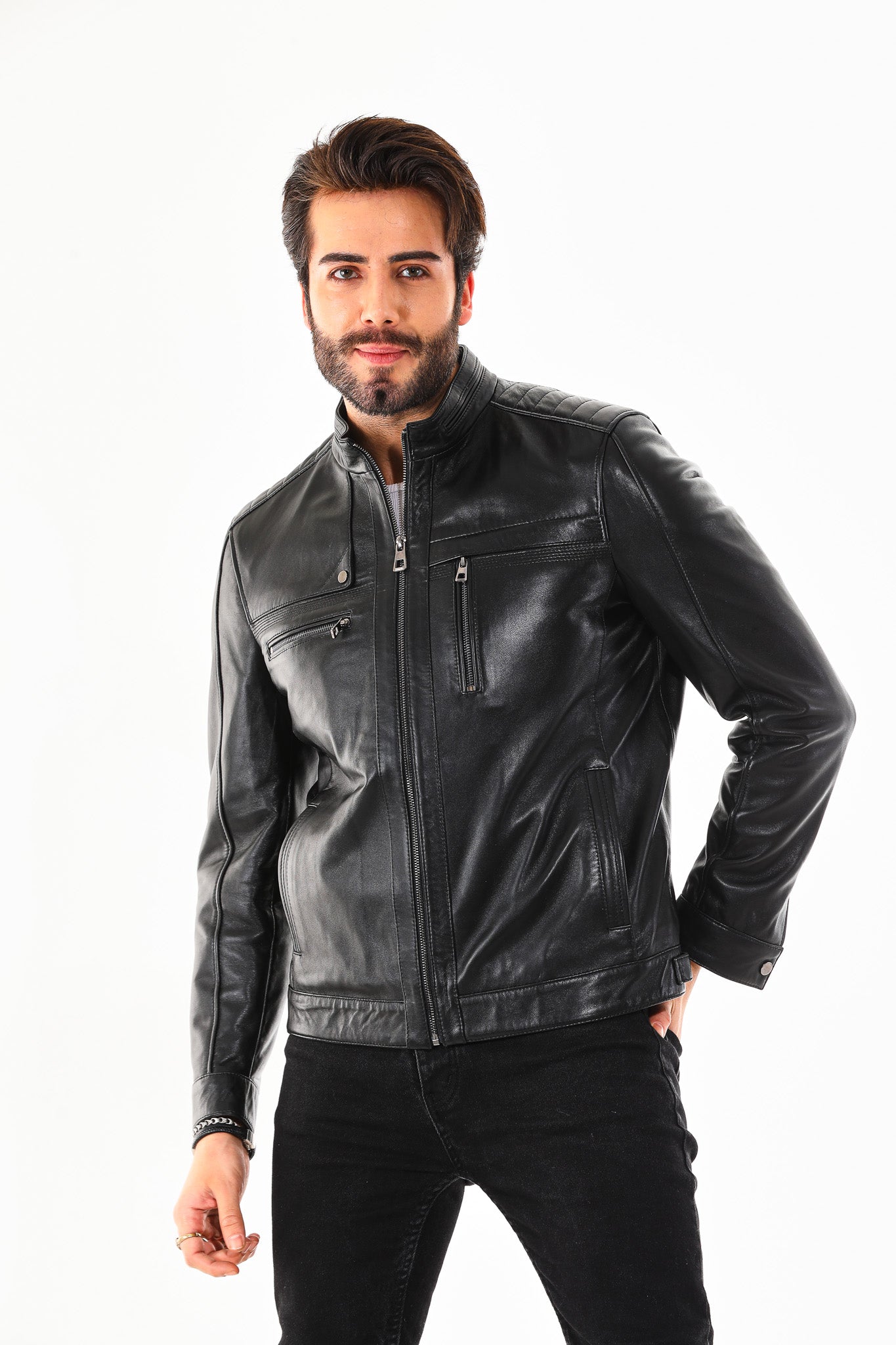 The Rossi Black Leather Jacket - Vinci Leather