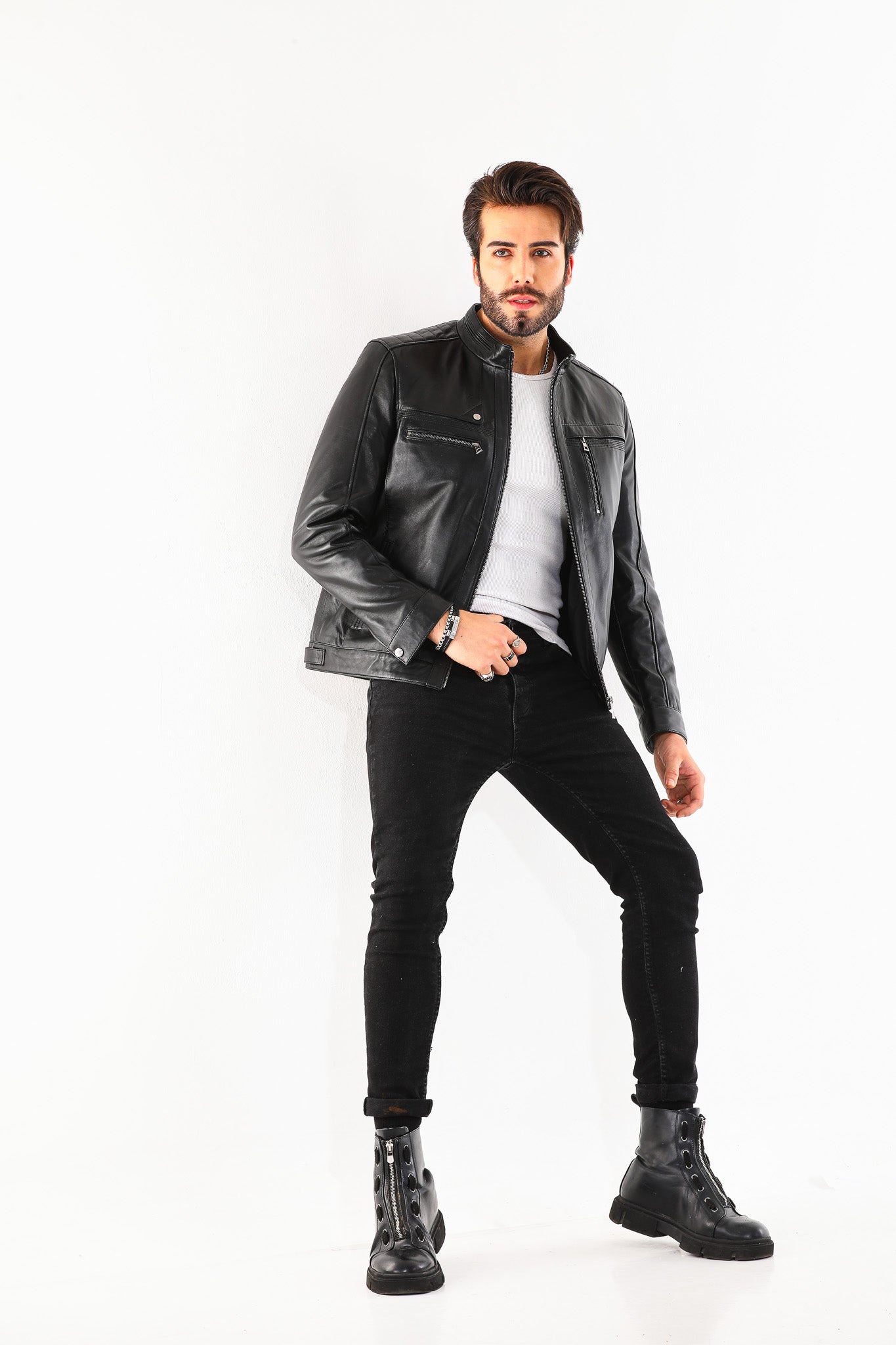 The Rossi Black Leather Jacket - Vinci Leather