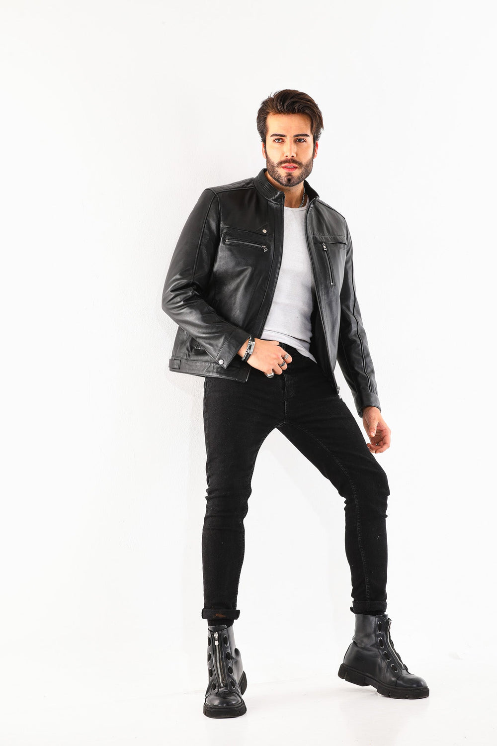 The Rossi Black Leather Jacket - Vinci Leather