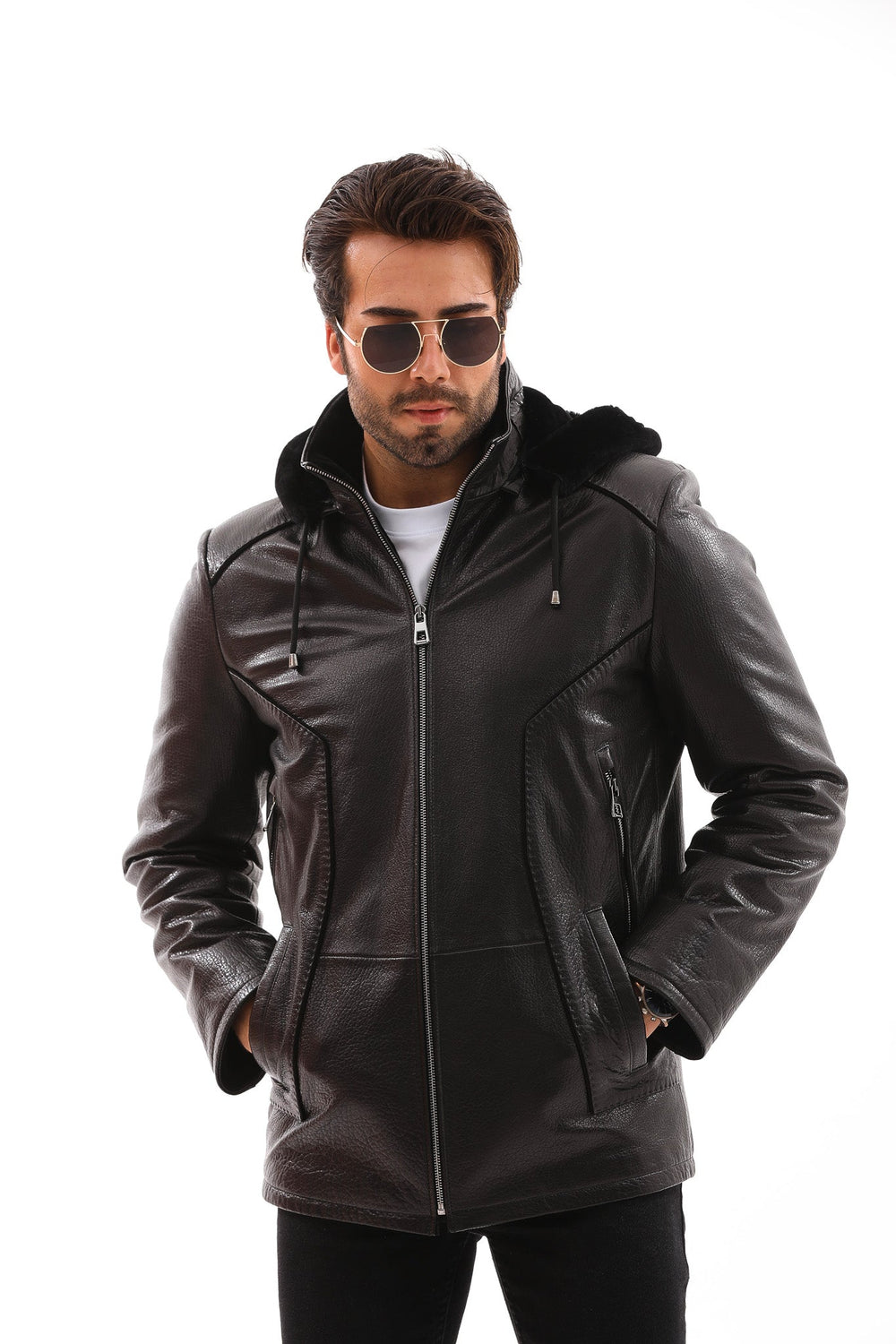 The Bergamo Black Shearling Leather Jacket - Vinci Leather