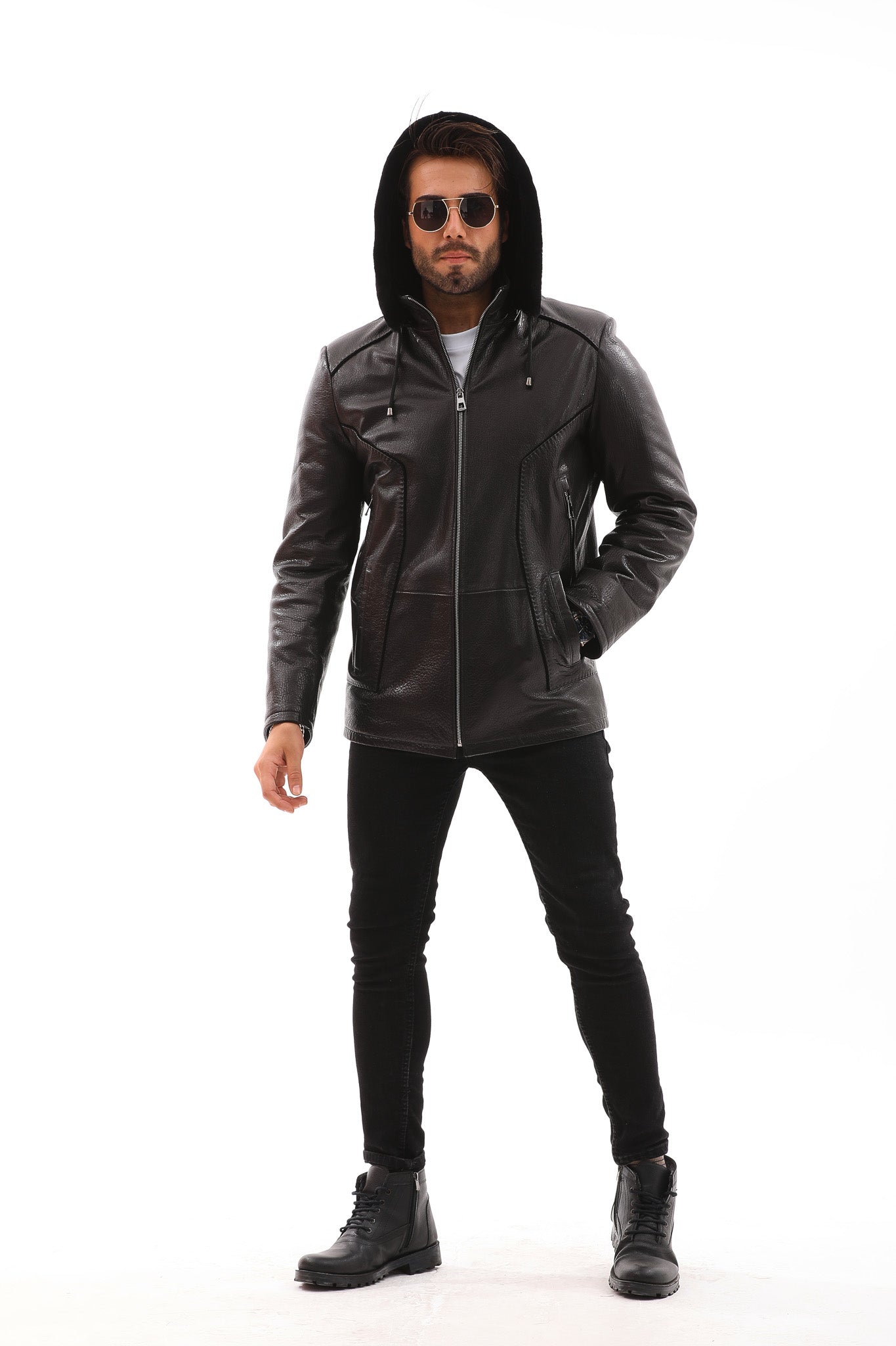 The Bergamo Black Shearling Leather Jacket - Vinci Leather