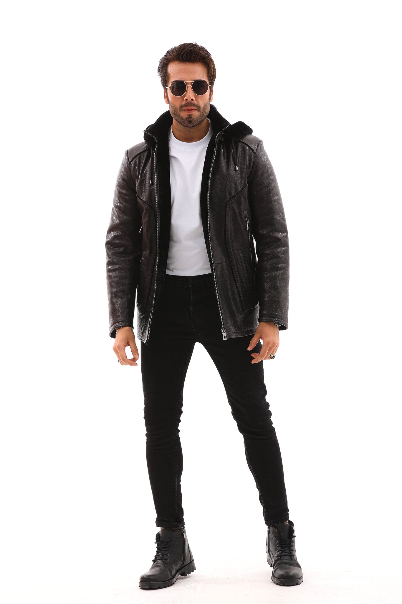 The Bergamo Black Shearling Leather Jacket - Vinci Leather