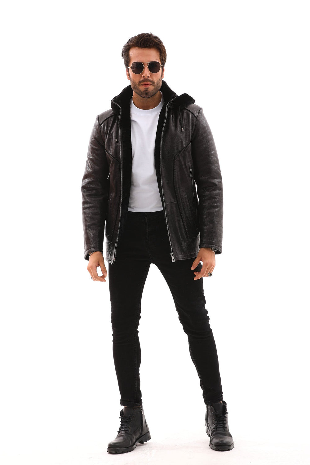 The Bergamo Black Shearling Leather Jacket - Vinci Leather