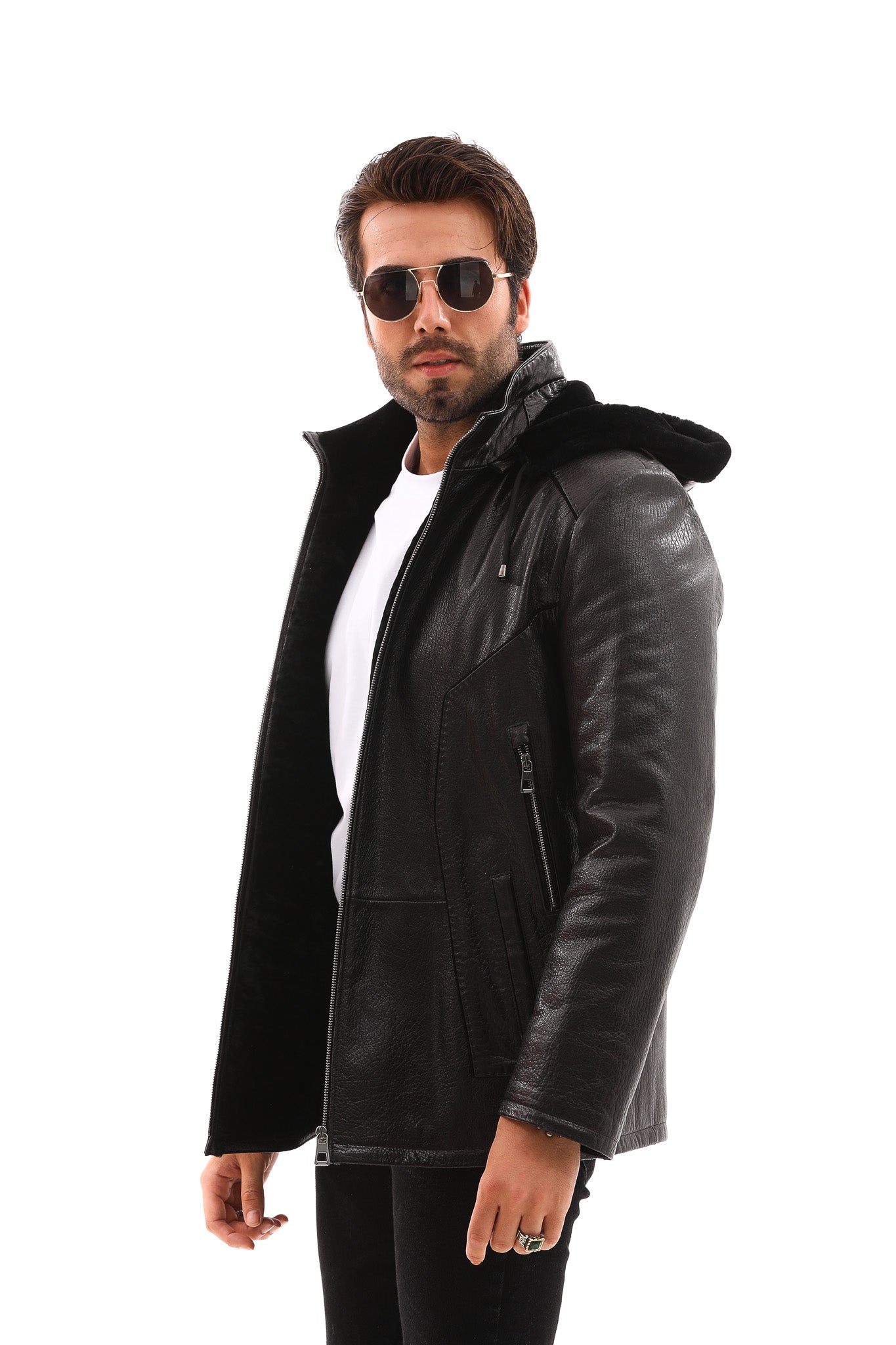 The Bergamo Black Shearling Leather Jacket - Vinci Leather