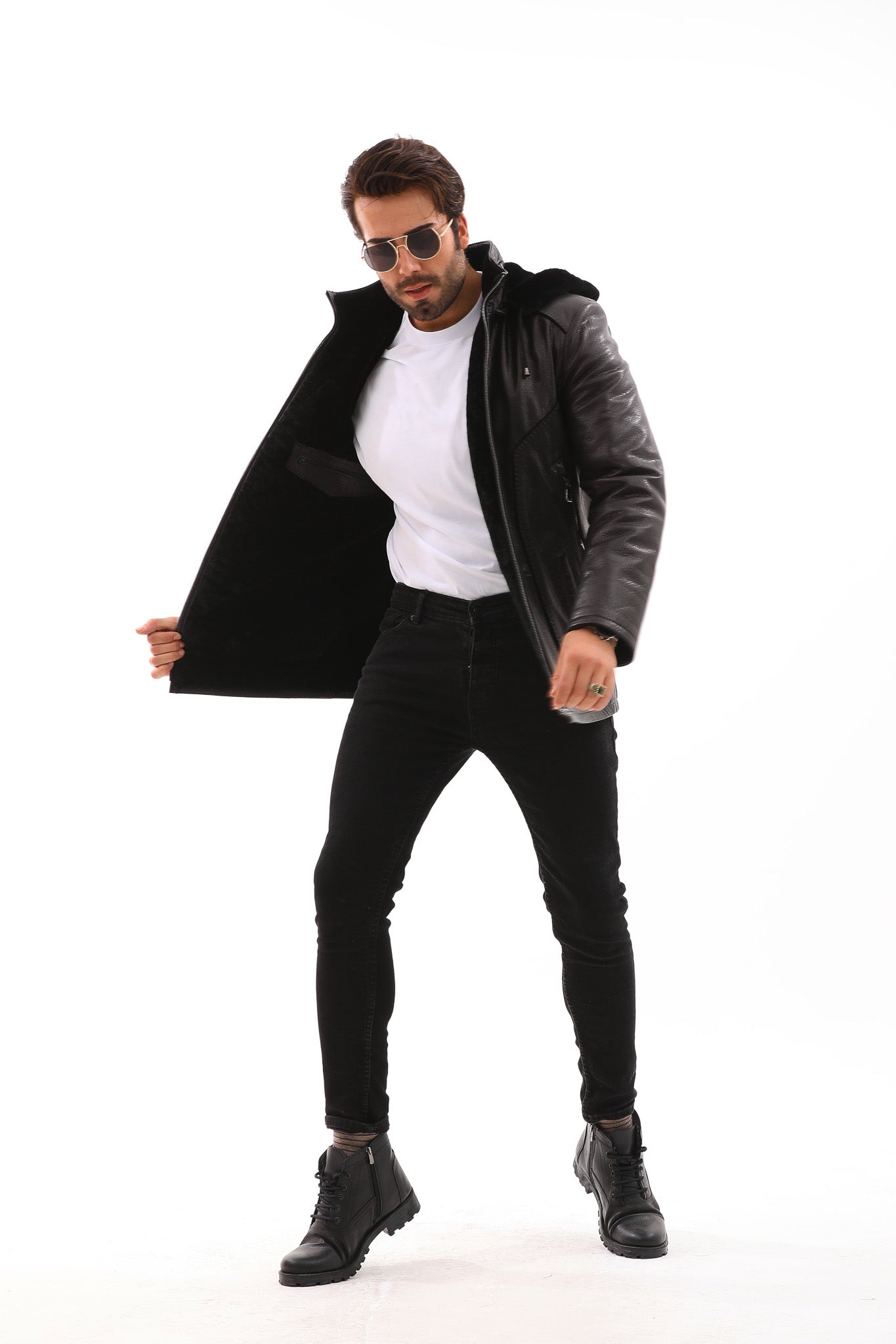 The Bergamo Black Shearling Leather Jacket - Vinci Leather
