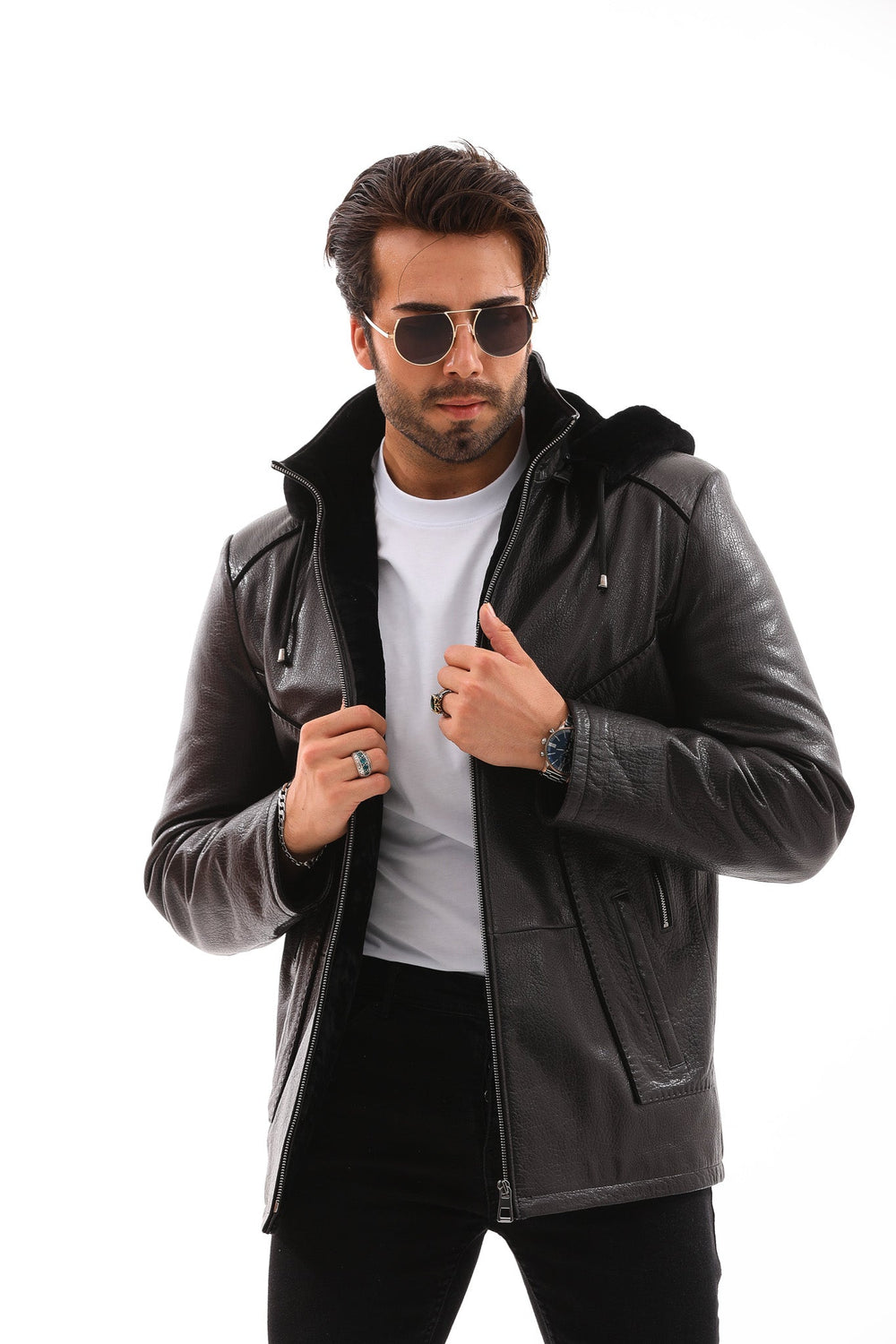 The Bergamo Black Shearling Leather Jacket - Vinci Leather
