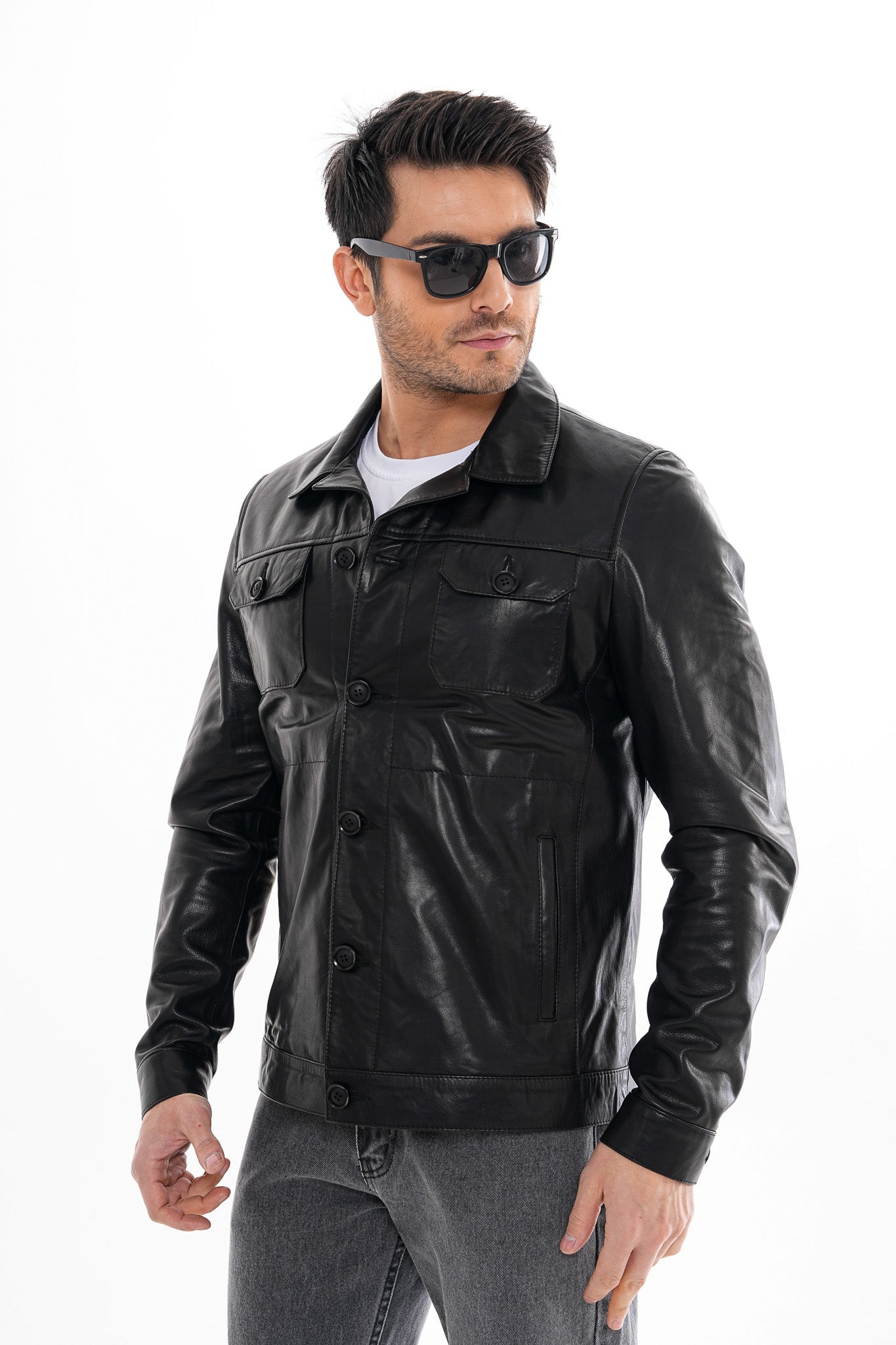 The Azzuro Black Leather Jacket - Vinci Leather