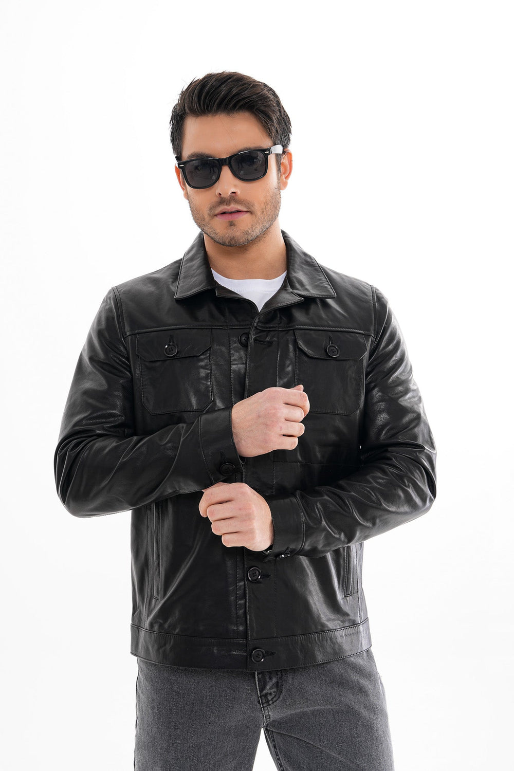 The Azzuro Black Leather Jacket - Vinci Leather