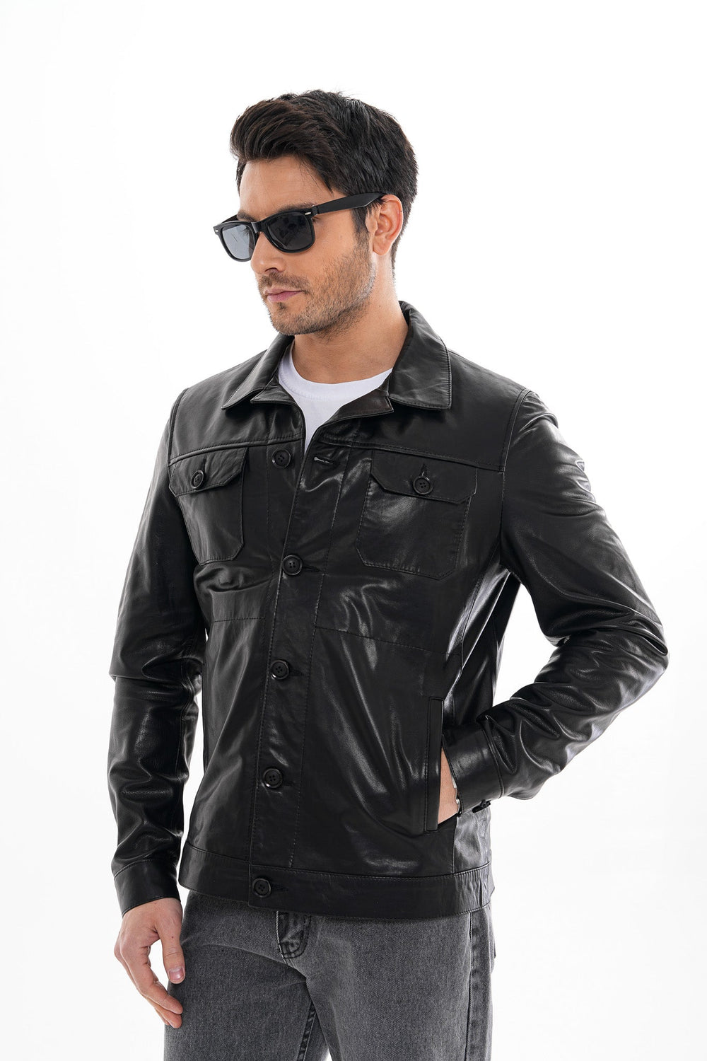 The Azzuro Black Leather Jacket - Vinci Leather