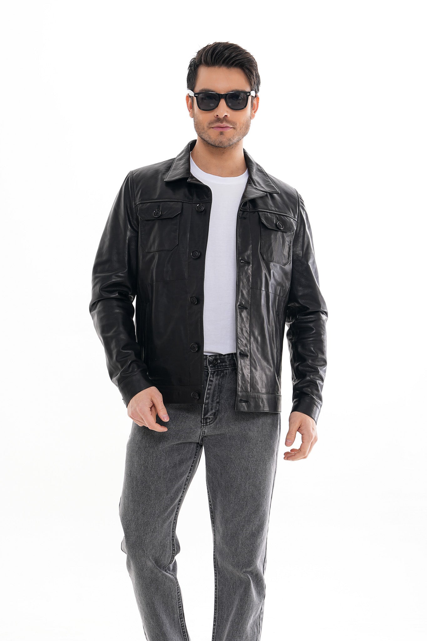 The Azzuro Black Leather Jacket - Vinci Leather