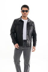 The Azzuro Black Leather Jacket - Vinci Leather