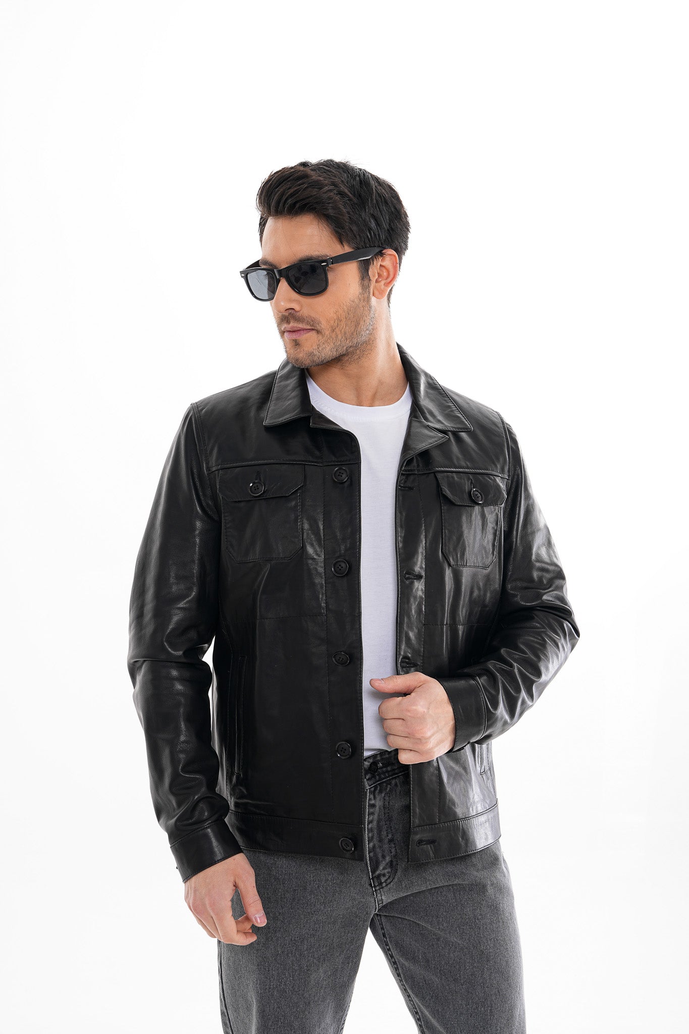 The Azzuro Black Leather Jacket - Vinci Leather