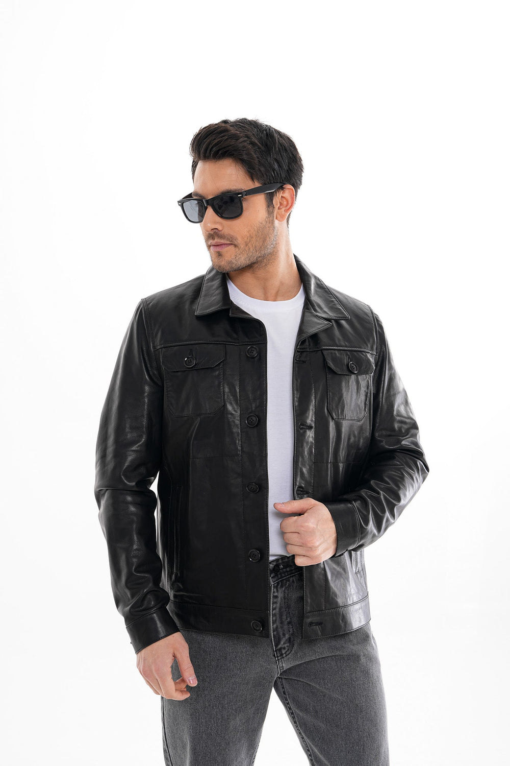 The Azzuro Black Leather Jacket - Vinci Leather