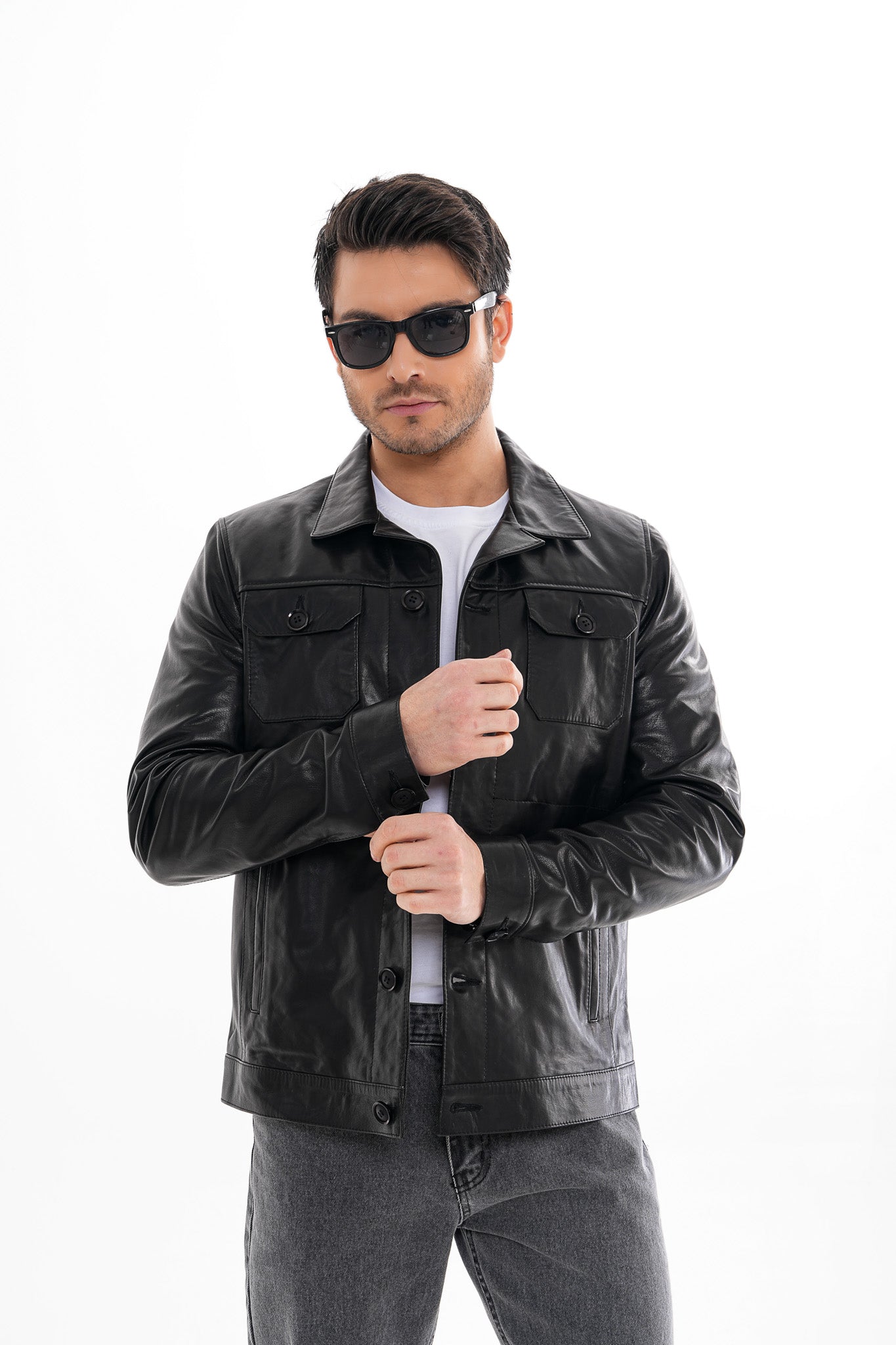 The Azzuro Black Leather Jacket - Vinci Leather