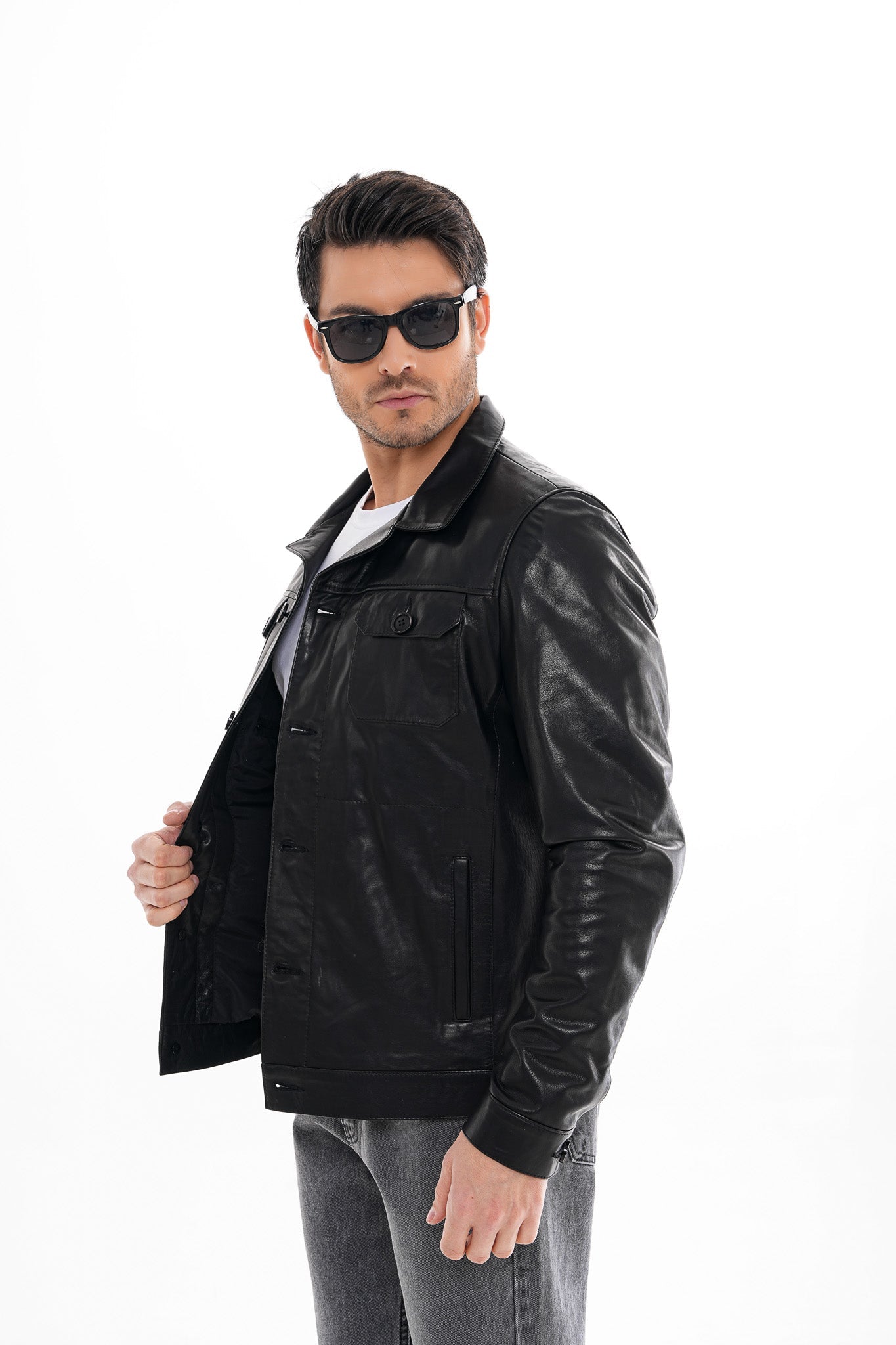 The Azzuro Black Leather Jacket - Vinci Leather