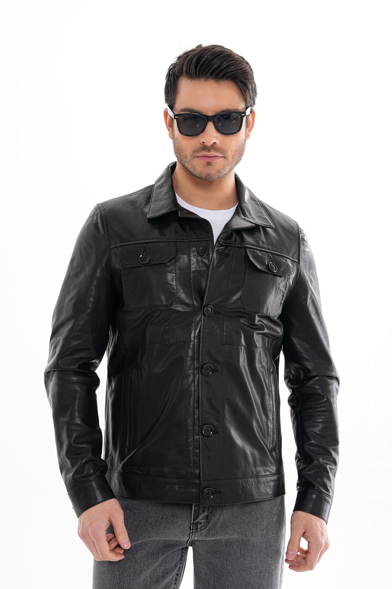The Azzuro Black Leather Jacket - Vinci Leather