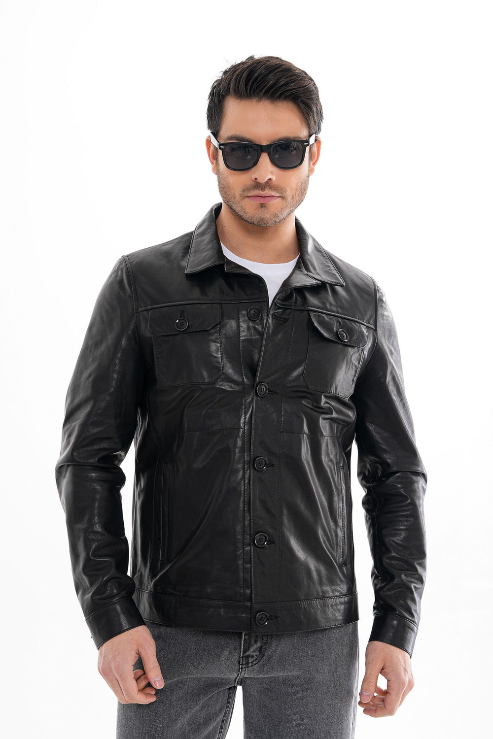 The Azzuro Black Leather Jacket - Vinci Leather