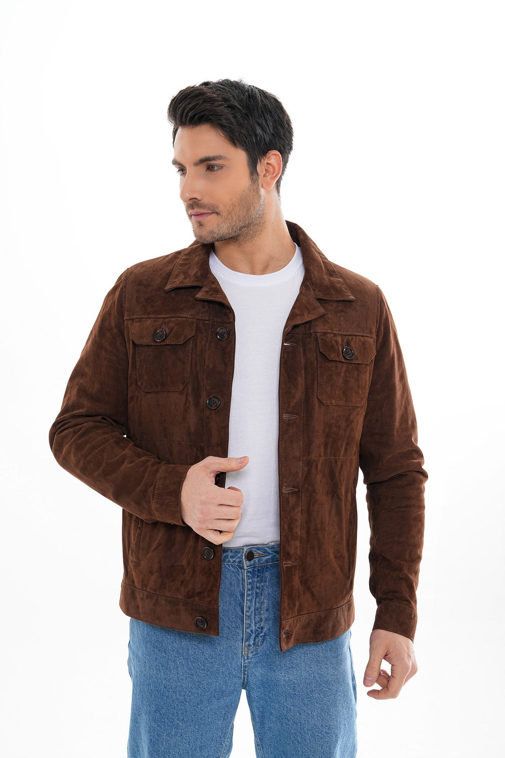 The Azzuro Suede Brown Leather Jacket - Vinci Leather
