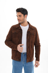 The Azzuro Suede Brown Leather Jacket - Vinci Leather
