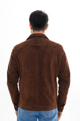 The Azzuro Suede Brown Leather Jacket - Vinci Leather
