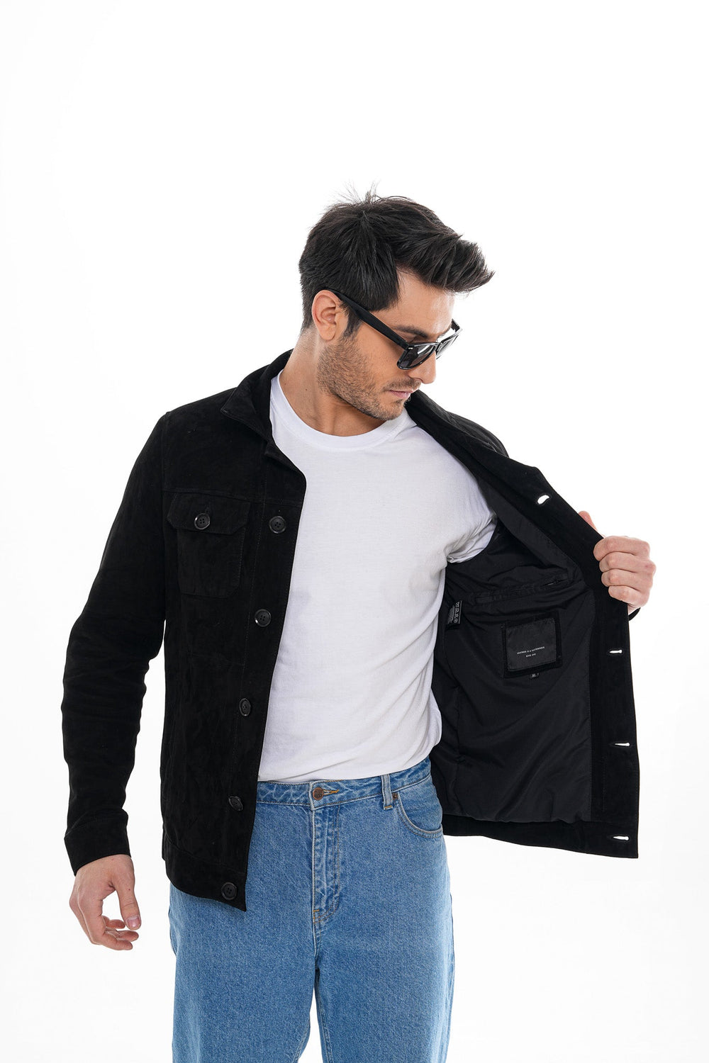 The Azzuro Suede Black Leather Jacket - Vinci Leather