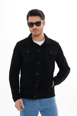 The Azzuro Suede Black Leather Jacket - Vinci Leather