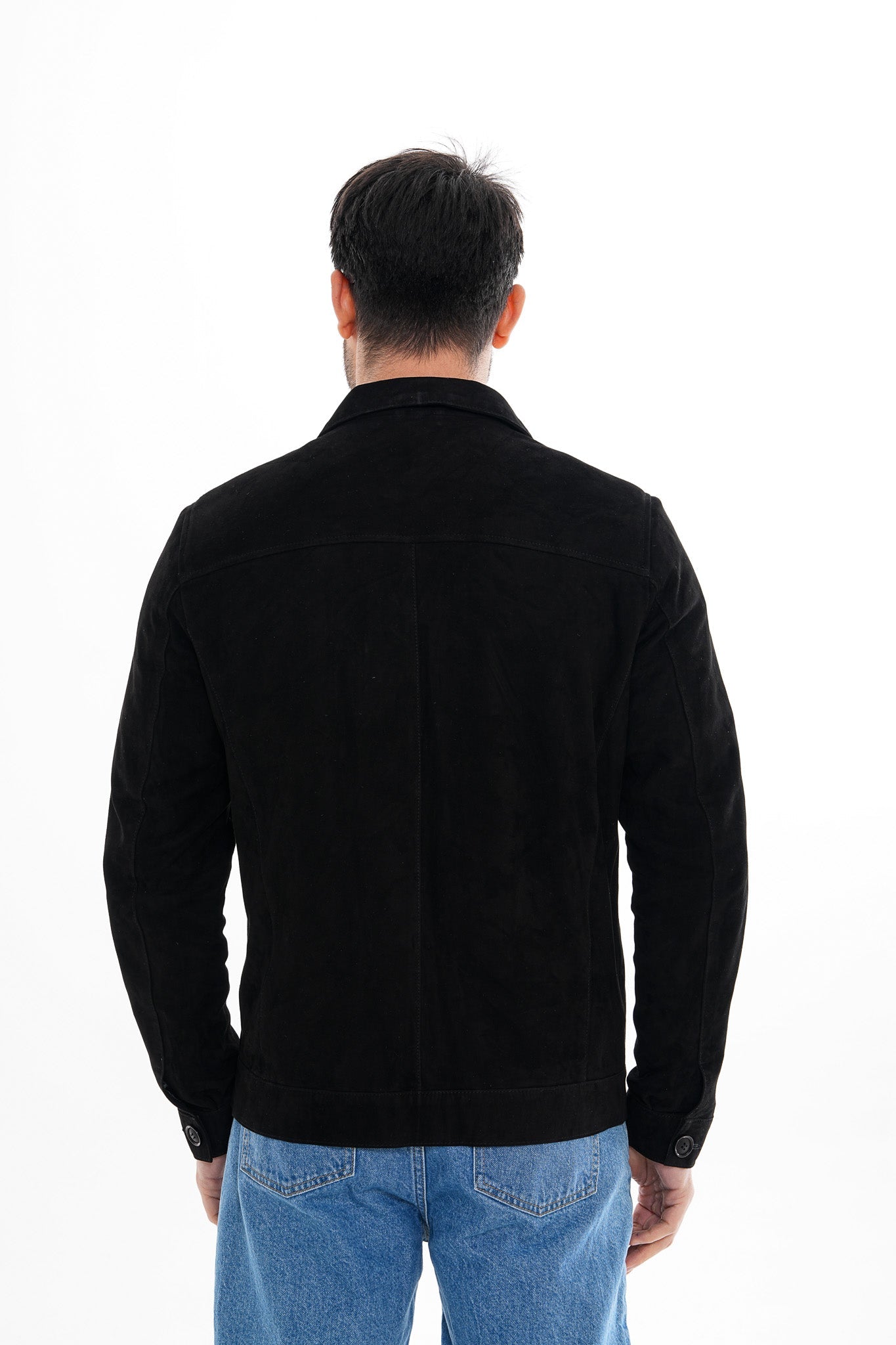 The Azzuro Suede Black Leather Jacket - Vinci Leather