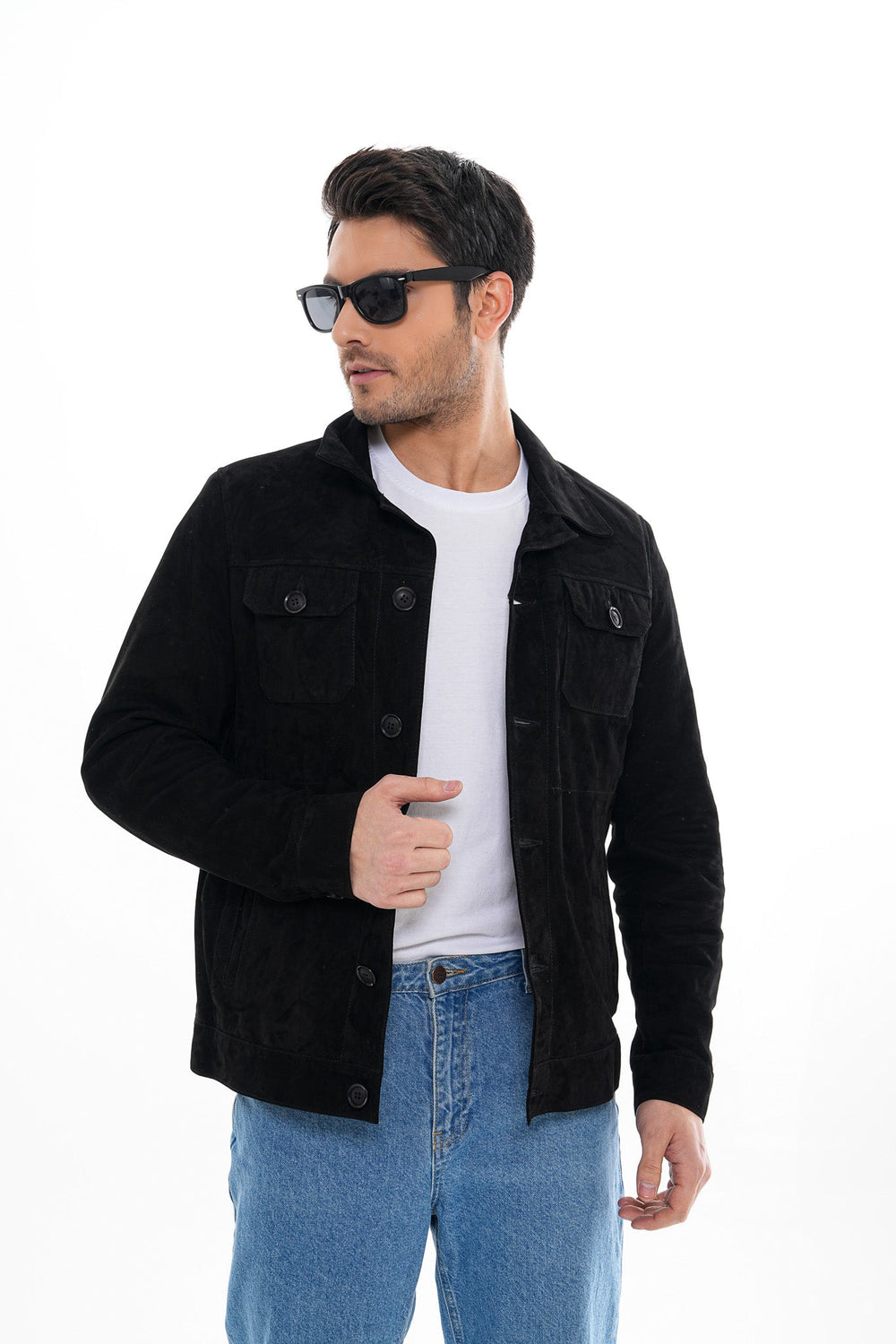 The Azzuro Suede Black Leather Jacket - Vinci Leather