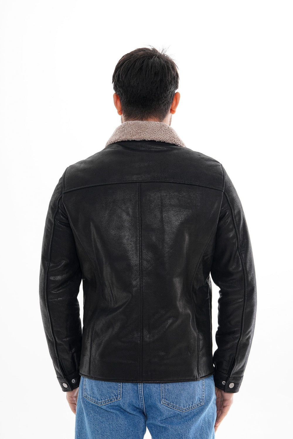 The Sarnico Black Shearling Collar Leather Jacket - Vinci Leather
