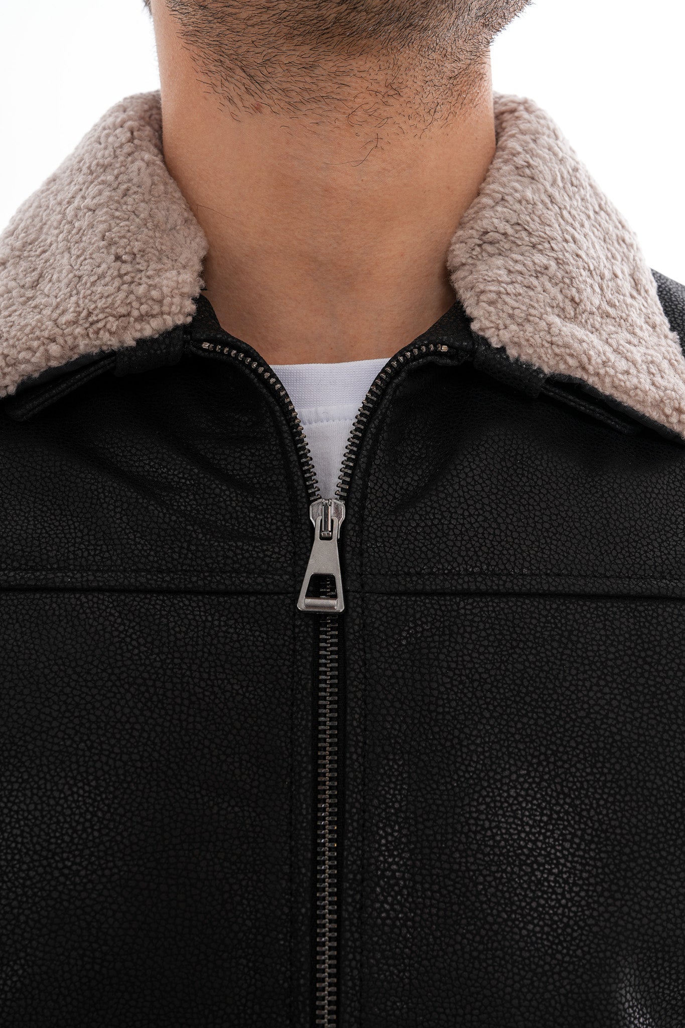 The Sarnico Black Shearling Collar Leather Jacket - Vinci Leather