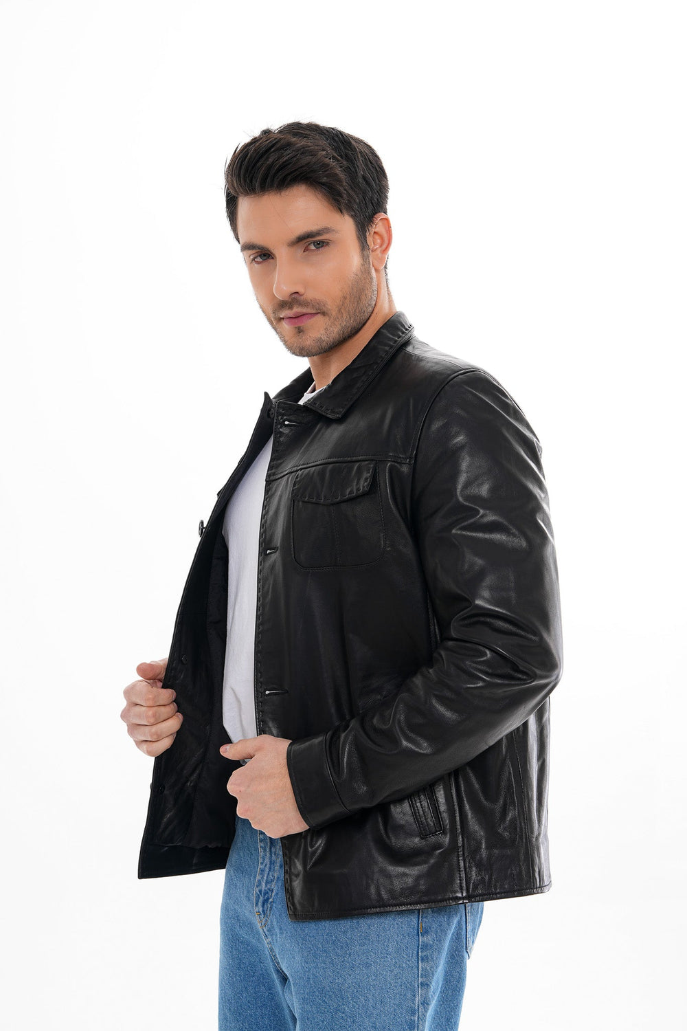 The Mantua Black Leather Jacket - Vinci Leather
