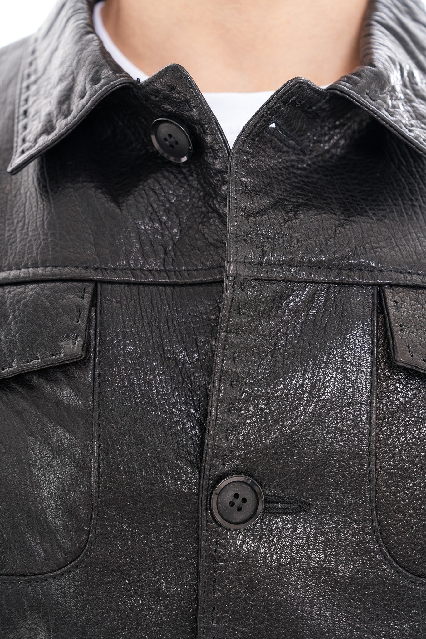 The Mantua Black Pebbled Leather Jacket - Vinci Leather