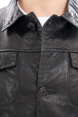 The Mantua Black Pebbled Leather Jacket - Vinci Leather