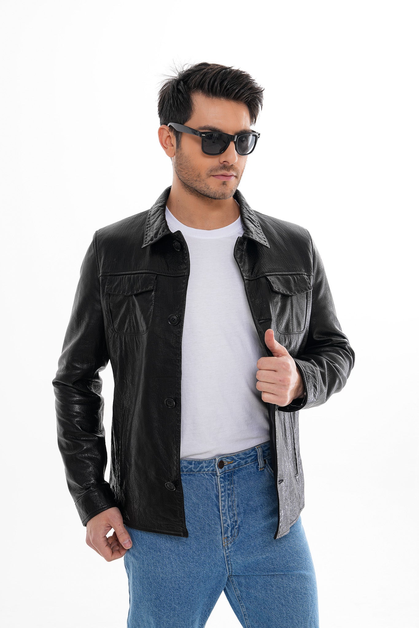 The Mantua Black Pebbled Leather Jacket - Vinci Leather