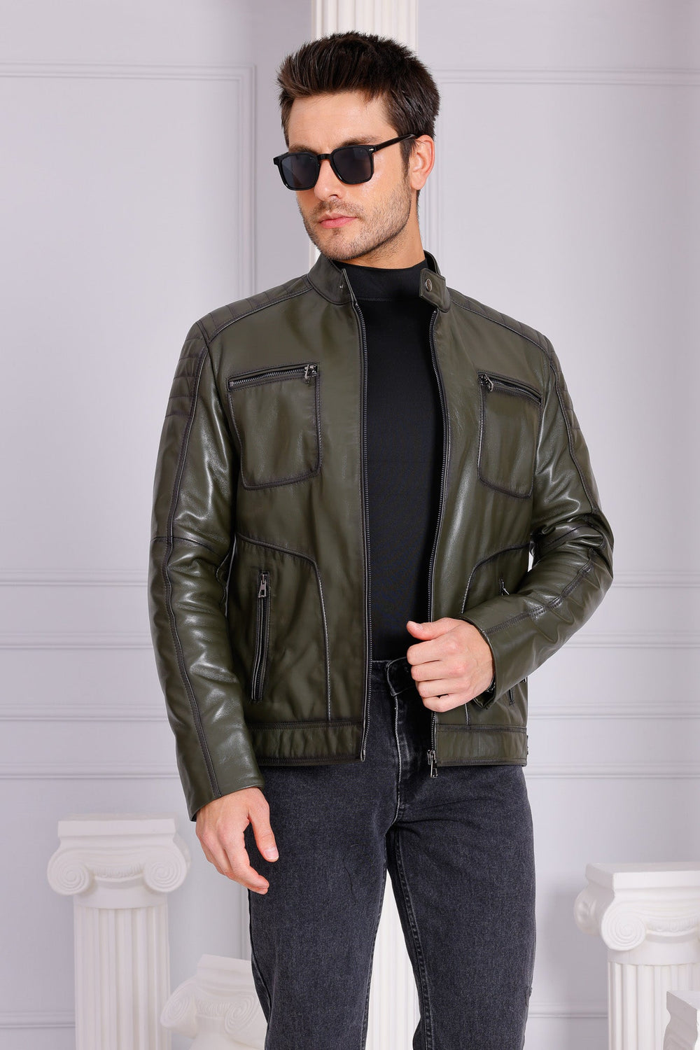 The Argento Green Leather Jacket - Vinci Leather
