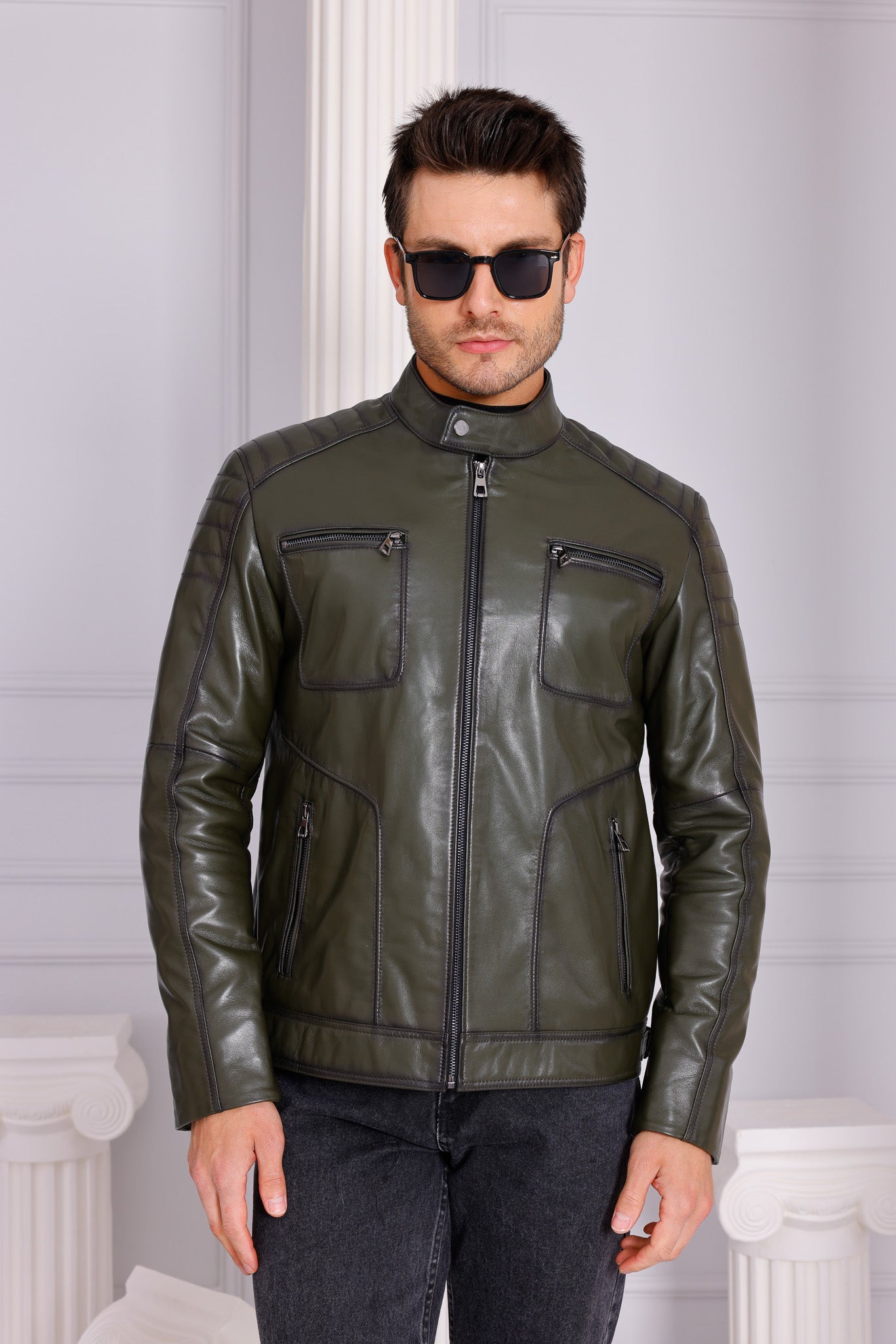The Argento Green Leather Jacket - Vinci Leather